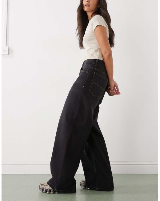 Collusion Black X003 Wide Leg Mid Rise Jeans