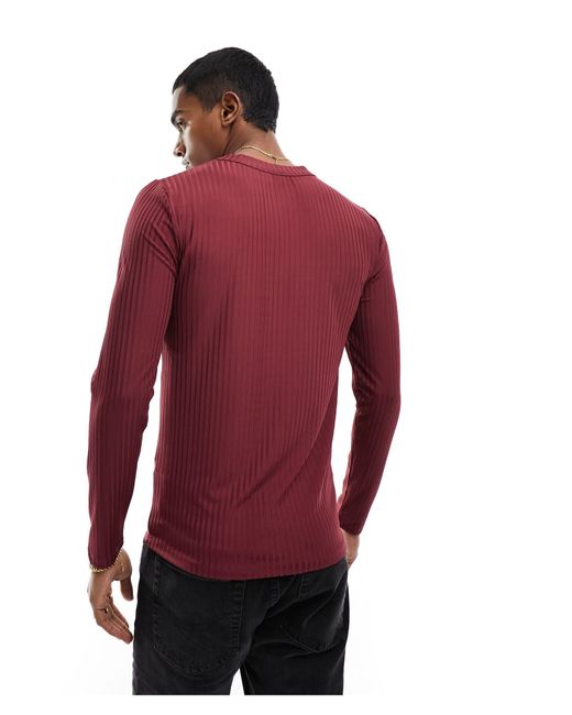 ASOS Red Muscle Fit Long Sleeved T-shirt for men