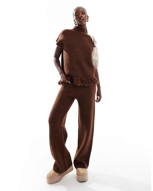 In The Style Brown Knitted Wide Leg Trousers Co-Ord