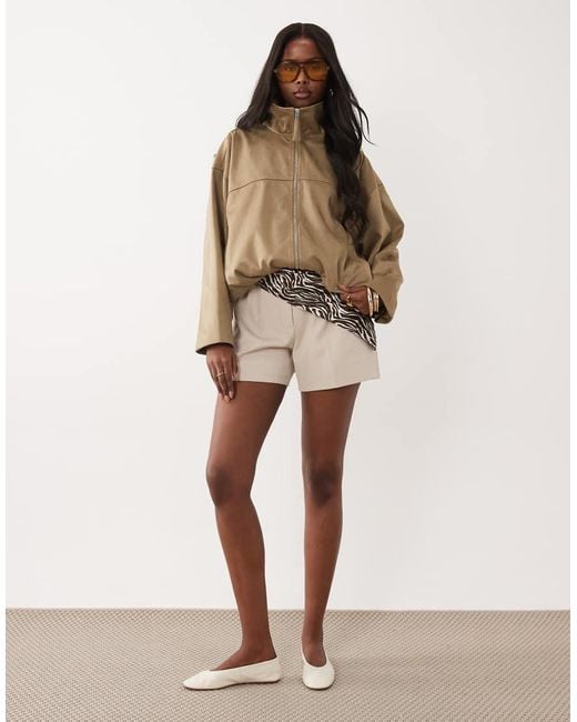 Gina Tricot Natural Faux Suede High Neck Jacket