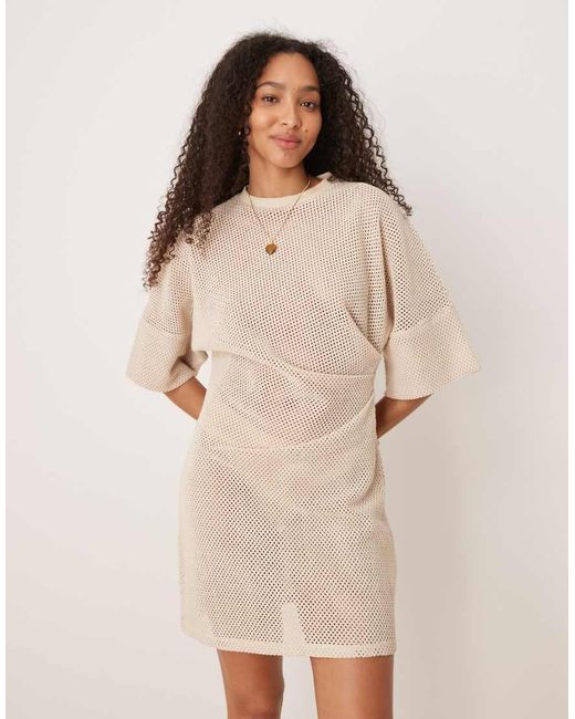 ASOS Natural Crochet T Shirt Tuck Mini Dress