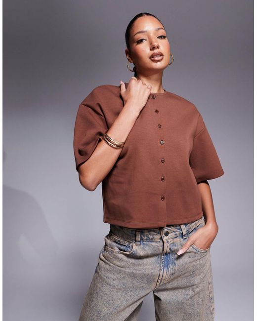 ASOS Gray Interlock Boxy Shirt With Button Through Detail