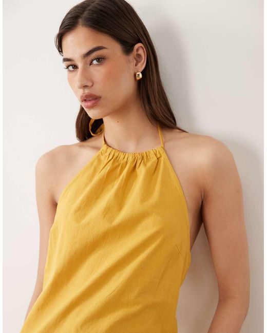 Nobody's Child Yellow Brooka Linen Blend Halter Neck Open Back Mini Dress