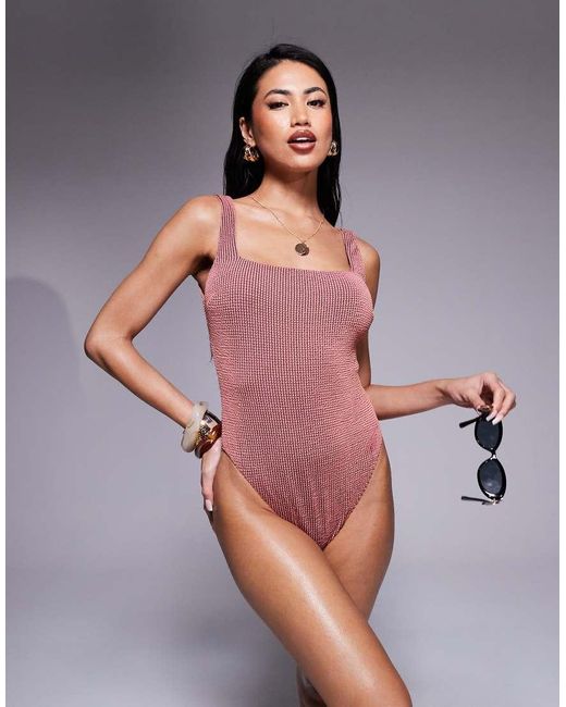 ASOS Purple Willow Waffle Texture Square Neck Swimsuit