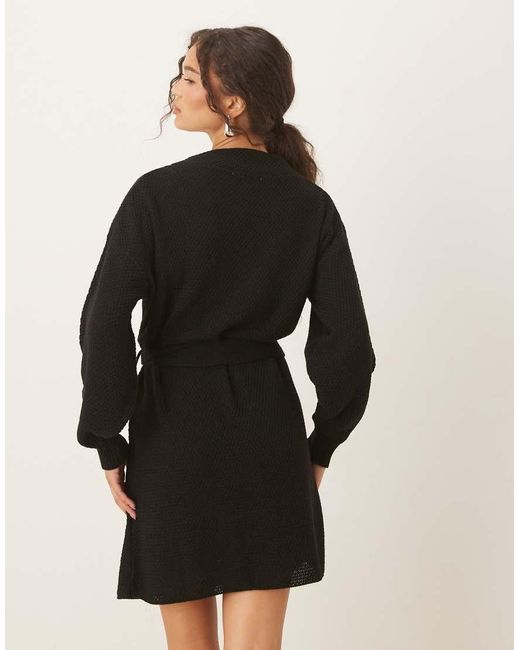 Glamorous Black Rib Knit Tie Waist Mini Knitted Dress