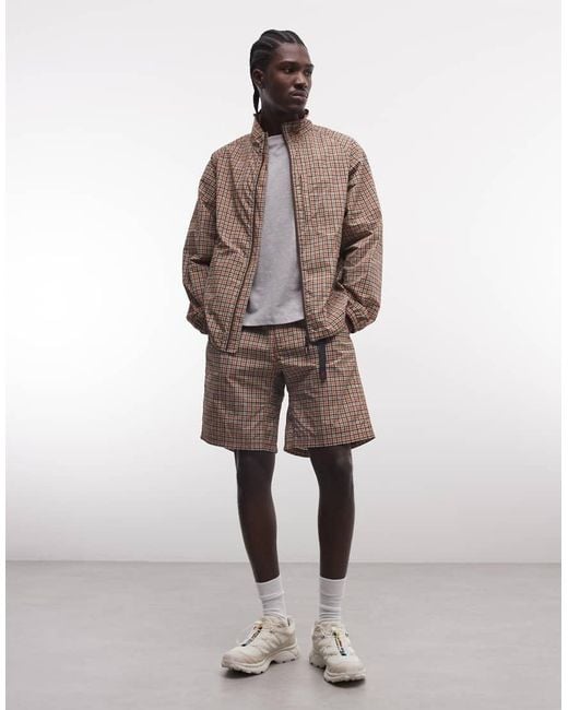 Gramicci Brown Checkered Shell Zip Up Jacket Co-Ord for men