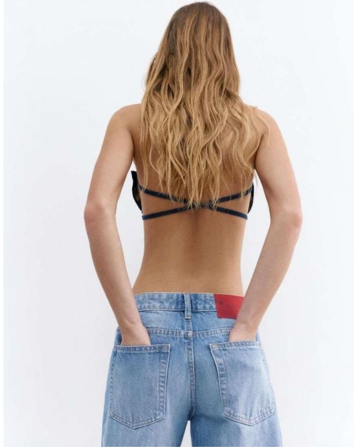 Pull&Bear Blue baggy Jeans With Cherries