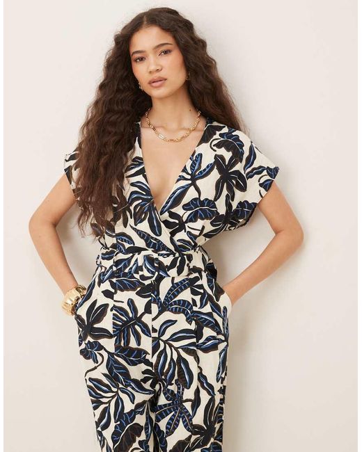 Mango Natural V Neck Belted Jumpsuit