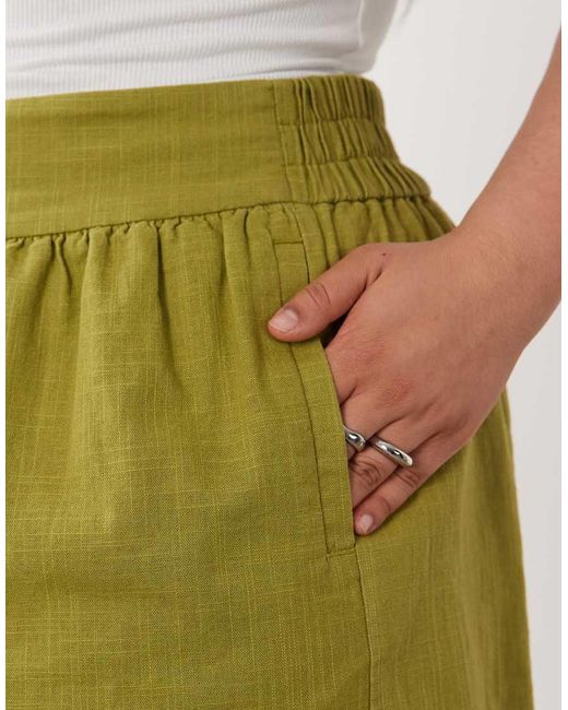 ASOS Green Asos Design Curve Linen Look Pull On Shorts
