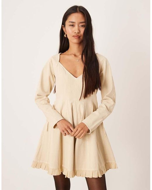 ASOS Natural V Neck Washed Lace Up Side Skater Mini Dress