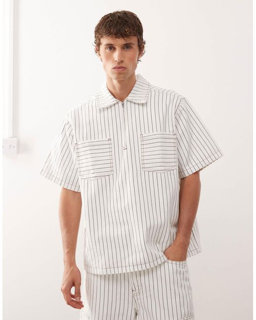 Reclaimed (vintage) White Denim Pinstripe Boxy Shirt Co-ord With Zip Detail for men