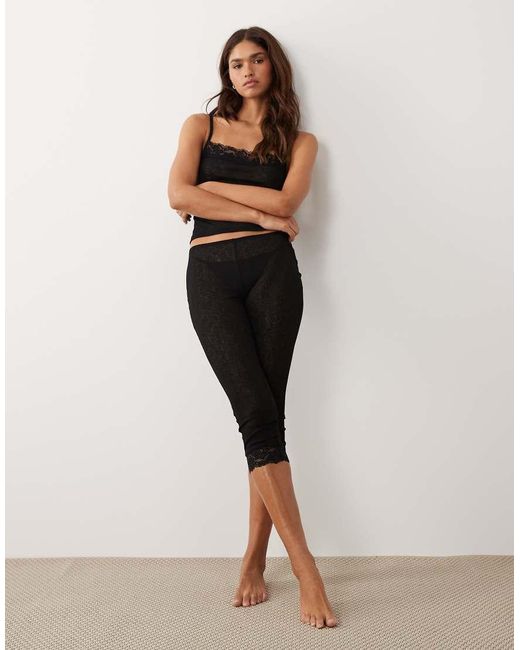 ASOS Natural Semi Sheer Capri Pajama Pants With Lace Trim