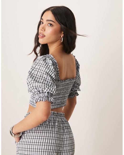 ASOS Natural Shirred Seersucker Square Neck Puff Sleeve Top Co-ord