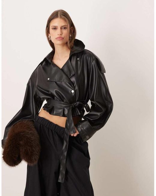 ASOS Black Faux Leather Trench Cropped Jacket