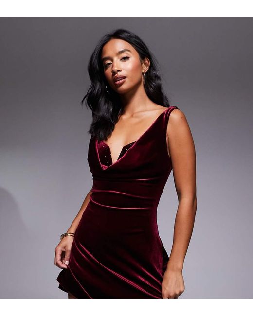 Jaded Rose Petite Black Velvet Mini With Hotfix Bra Top Detail