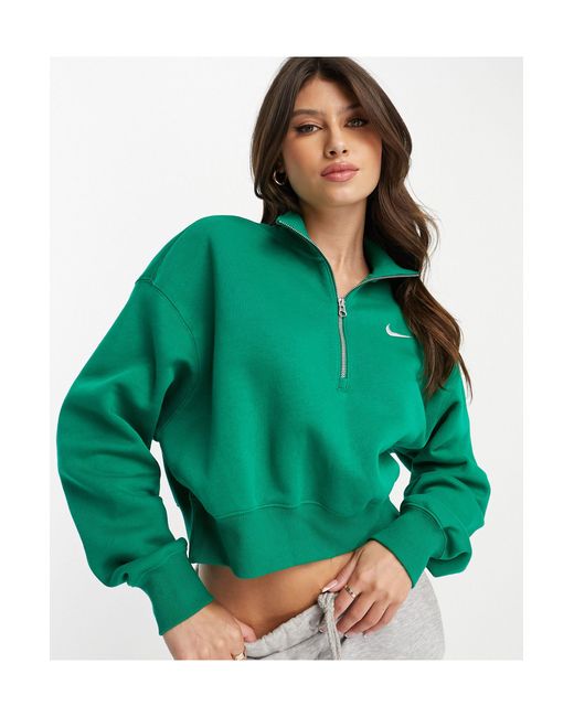 Nike Green Phoenix Fleece Cropped Quarter Zip Sweatshirt