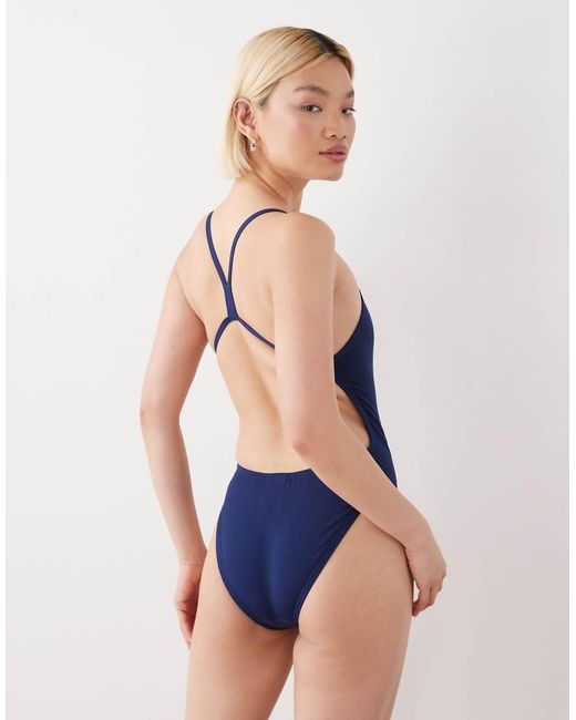 Speedo Blue Solid V-Back 2.0 Swimsuit