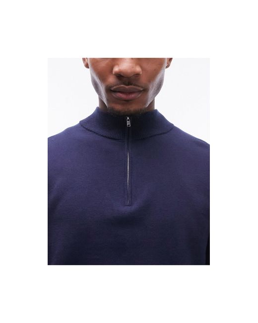 Essentials - maglione con zip corta di Topman in Blue da Uomo