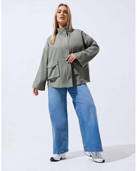 Yours Clothing Gray Funnel Neck Shacket