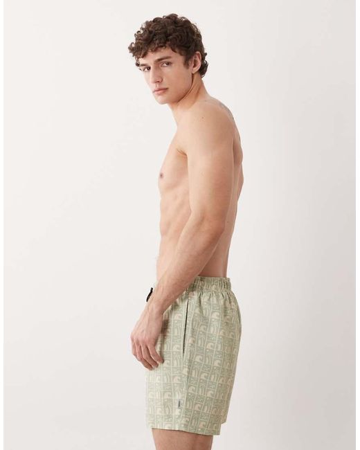 JJ Rebel Natural Swim Shorts With Surf Print for men