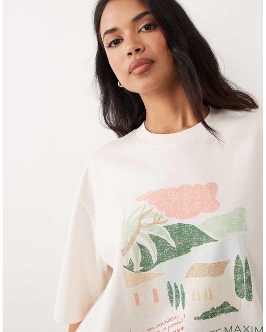Gina Tricot Blue Short Sleeve Sainte Maxime Graphic Oversized T-shirt