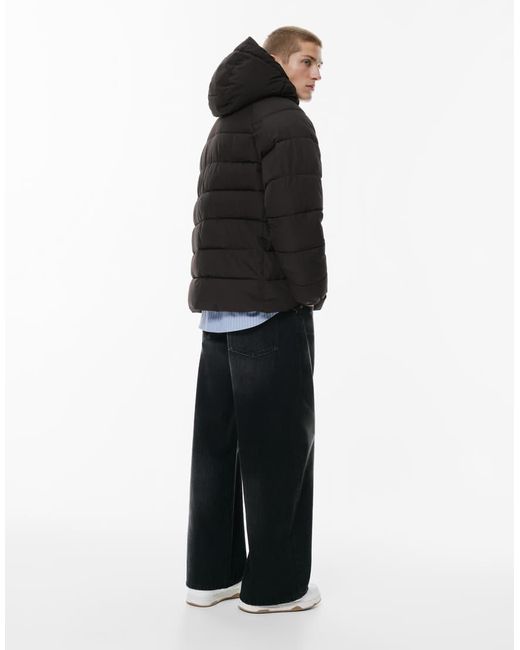 Pull&Bear Black Stwd Hooded Puffer Jacket for men