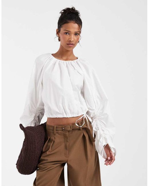 & Other Stories Gray Cinch Sleeve Blouse