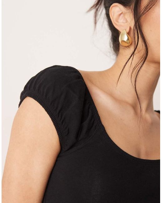 ASOS Black Puff Sleeve Sun Top