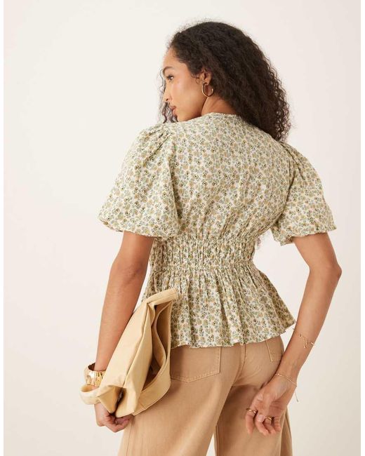 Nobody's Child Brown Cordellia Puff Sleeve Crop Top