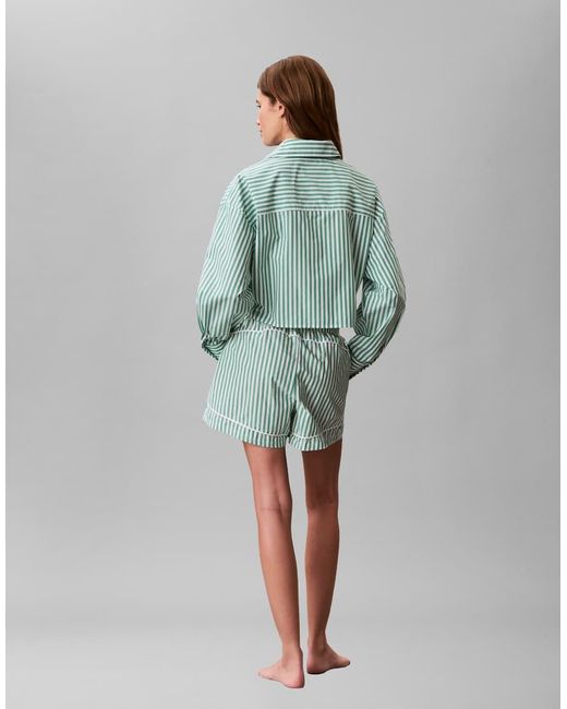Calvin Klein Green Logo Cropped Poplin Shirt