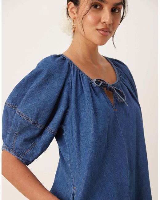ASOS Blue – playsuit aus softem denim mit ballonärmeln