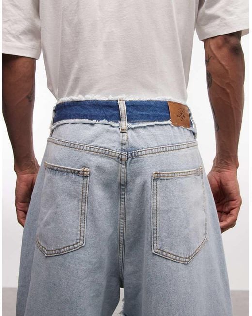 Liquor N Poker Blue Baggy Distressed Cut N Sew Jeans Co-Ord for men