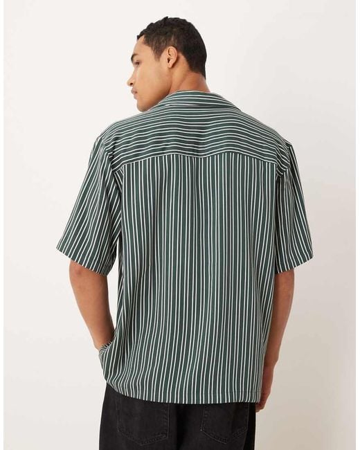 ASOS Ruimvallend Gestreept Overhemd Zonder Sluiting in het Blue voor heren