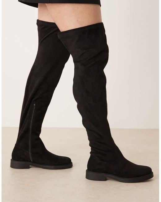 ASOS Black Curve Kacey Smart Flat Over The Knee Boots