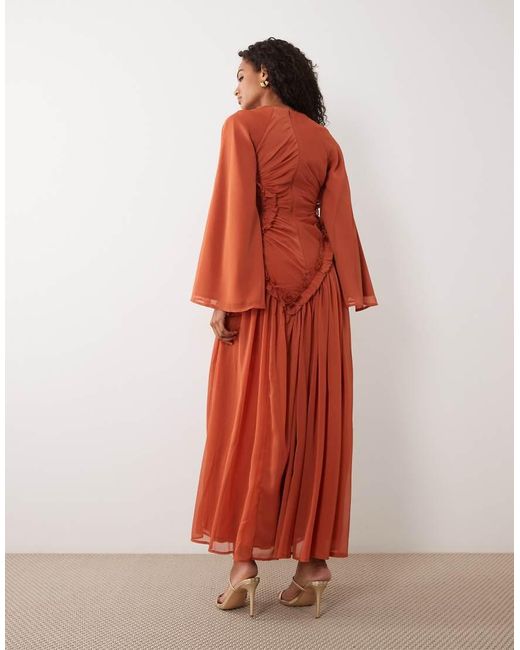 ASOS Crinkle Chiffon Gathered Maxi Dress With Micro Ruffles