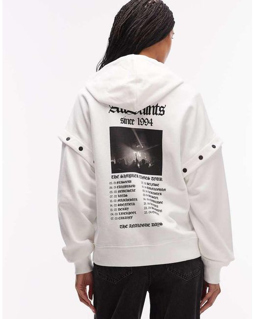 AllSaints White Amphia Gig Back Graphic Hoodie With Detachable Sleeves