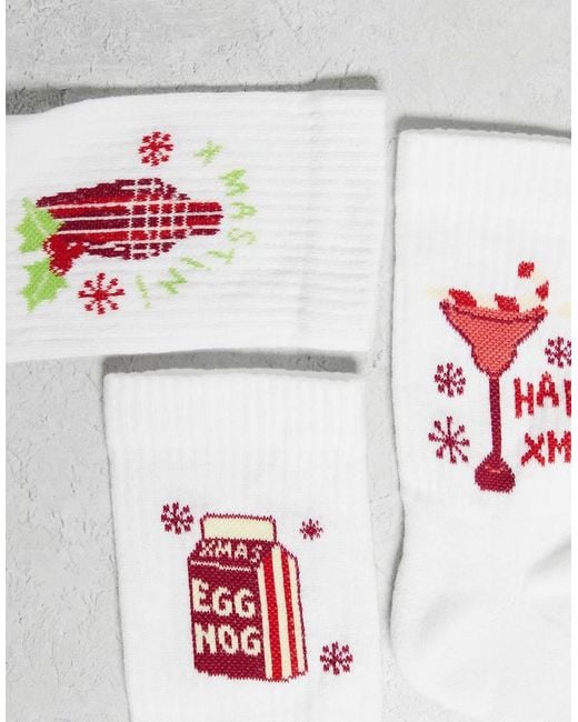 Pack De 3 Pares De Calcetines Blancos Para Navidad Con Estampado Gráfico De Bebidas De ASOS de hombre de color Gray
