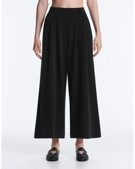 Oysho Blue Soft-Touch Wide-Leg Crop Trousers With Modal And Pleats