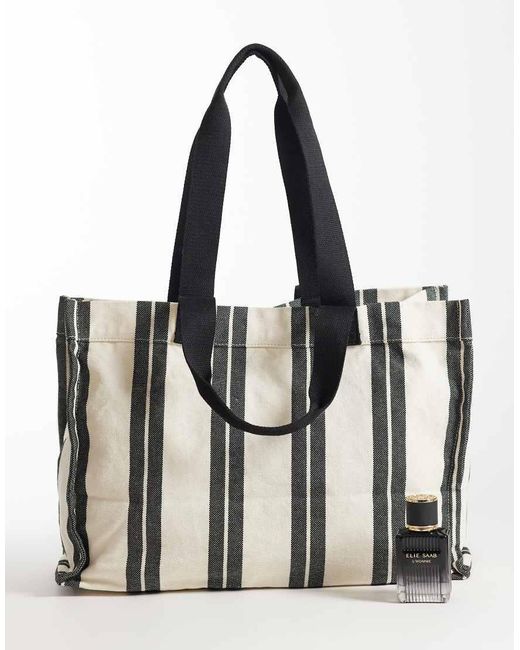 ASOS White Striped Canvas Tote Bag