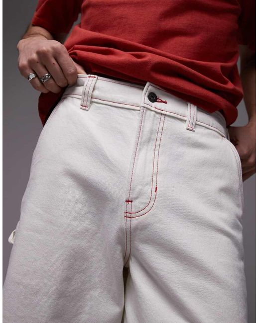 Dickies Gray Loose Fit Denim Painter Shorts With Contrast Stitching for men