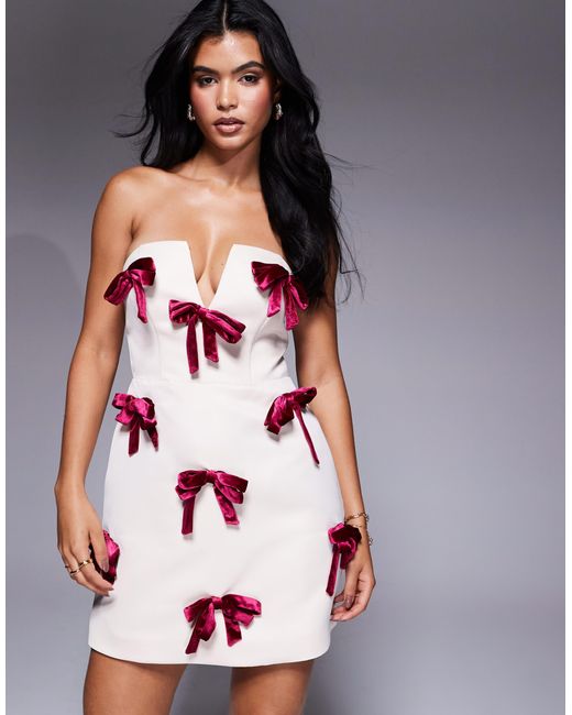 Robe bustier courte avec n uds en velours bordeaux creme ASOS en coloris Blanc Lyst
