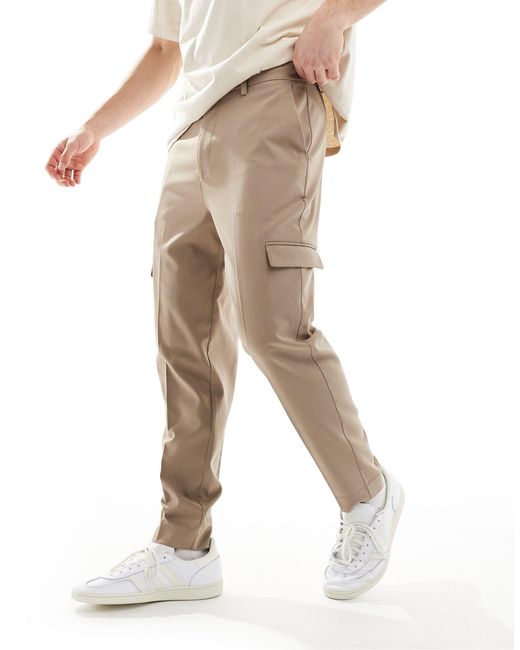 ASOS Natural Smart Tapered Trouser With Cargo Pockets for men