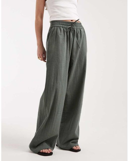 ONLY Blue Wide Leg Linen Look Trousers