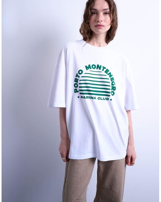 TOPSHOP White Graphic Porto Oversized Tee