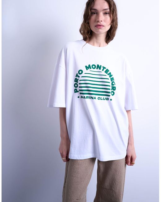 T-shirt oversize à imprimé porto TOPSHOP en coloris White