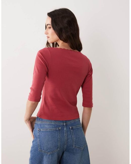 Miss Selfridge Red Three Quarter Length Sleeve Wrap Top