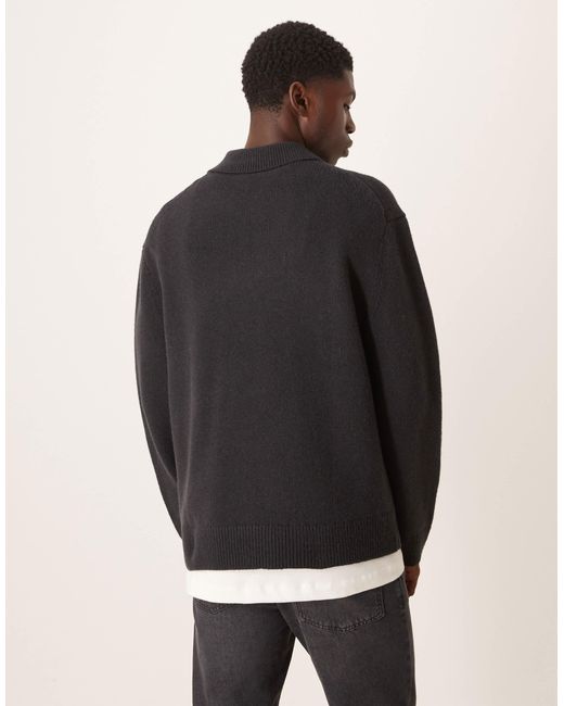 ARKET Black Half Zip Oversized Wool Polo Jumper for men