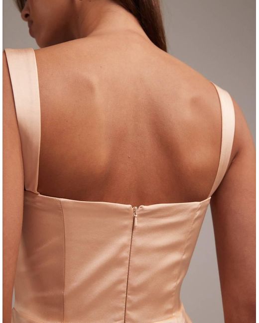 ASOS Brown Bridesmaids Satin Draped Bust Maxi Dress With Column Skirt