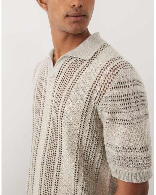 ASOS Gray Relaxed Short Sleeve Knitted Crochet Notch Neck Polo for men