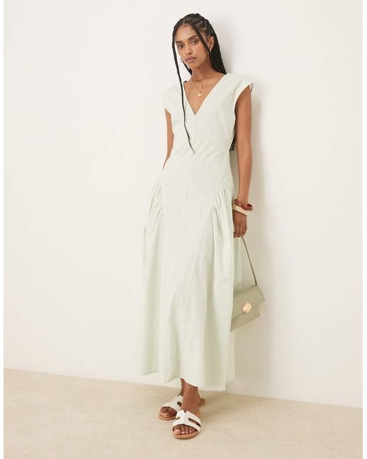 ASOS Effen Midi-Jurk Met V-Hals En Geplooide Godetzoom in het Green